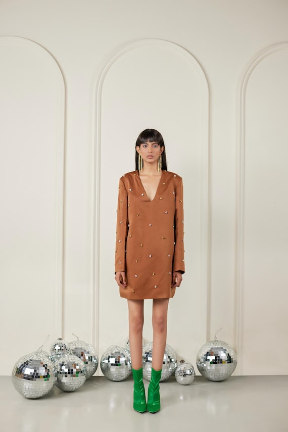 slim fit dress slacks LONG SLEEVE MINI SEQUIN DRESS – David Koma main image 0