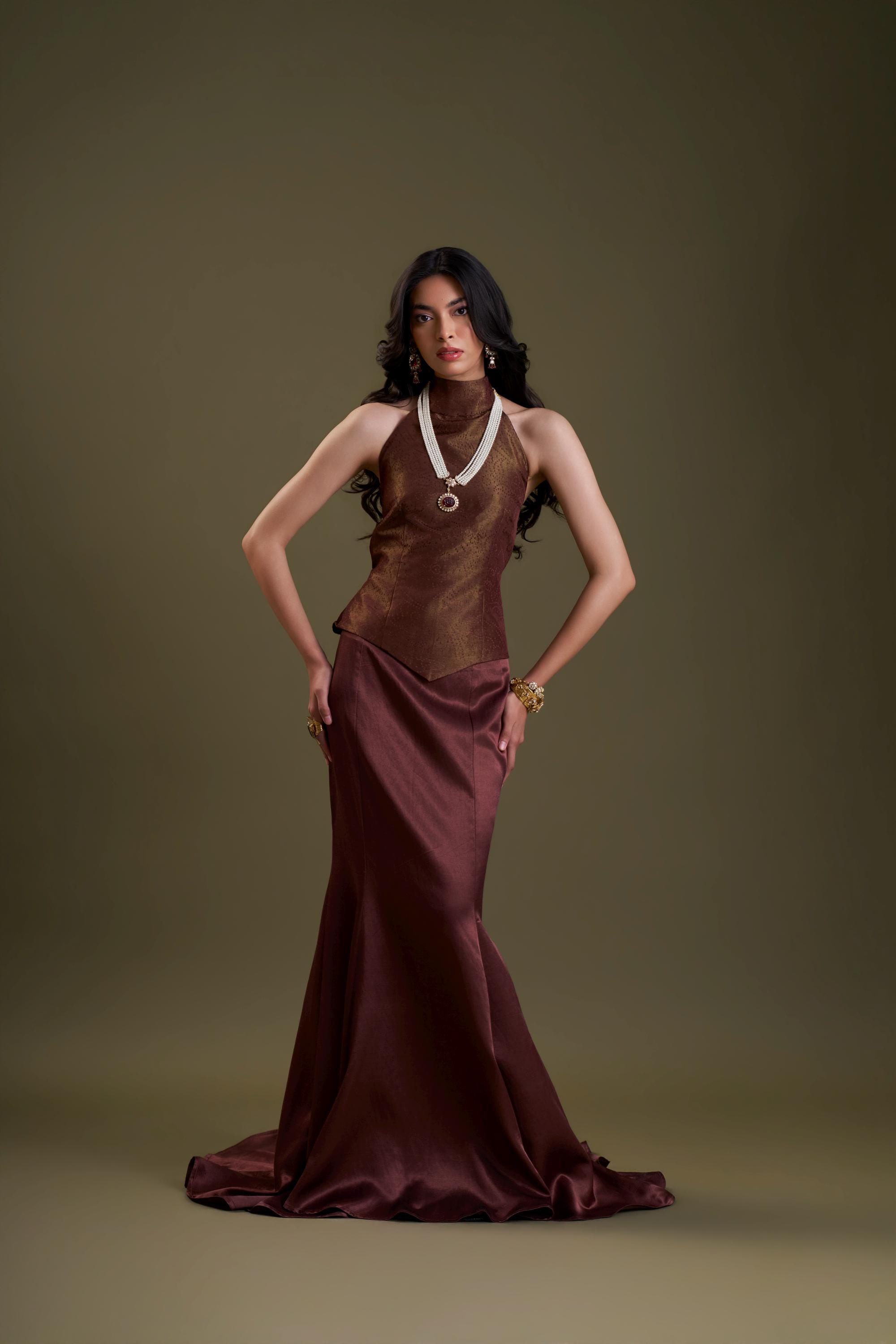 Brown Brocade Long Dress - Etsy