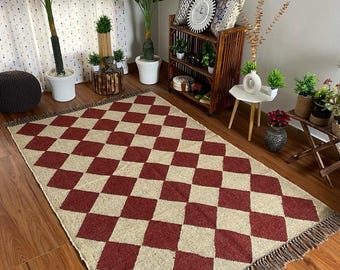 Handwoven Wool Jute Kilim Rug: Traditional Indian Dhurrie