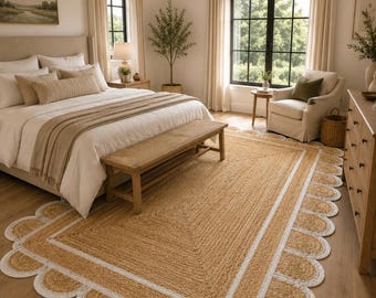 Handmade Geometric jute rug: Rectangular Braided jute carpets for kitchen 8 x 10 ft Custom size available, Modern home decor area jute Doorm