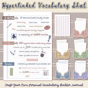 Hyperlinked Vocabulary Sheet | Digital Vocabulary Tracker with Study Sticker Set for Language Learning