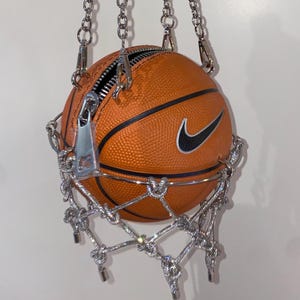 Handmade Orange Mini Basketball Purse with Rhinestone Net, Statement Bag, gift for basketball fan, statement piece