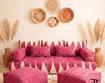 Marokkaanse roze vloerbank 75 x 38 inch met armleuningen ∣ Aangepaste bestelling ∣ Niet gevuld
