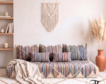 Moroccan Floor Sofa ∣ Boho Couch ∣ Handwoven Multicolor ∣ Striped Seating ∣ Arabic Majlis ∣ Modular Cushion