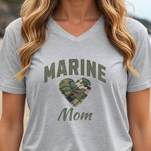 Military Mom Shirt Camo Heart Patchwork Design Patriotic Mother Gift marine Family Clothing marine Wife Apparel Service Member Tribute Proud