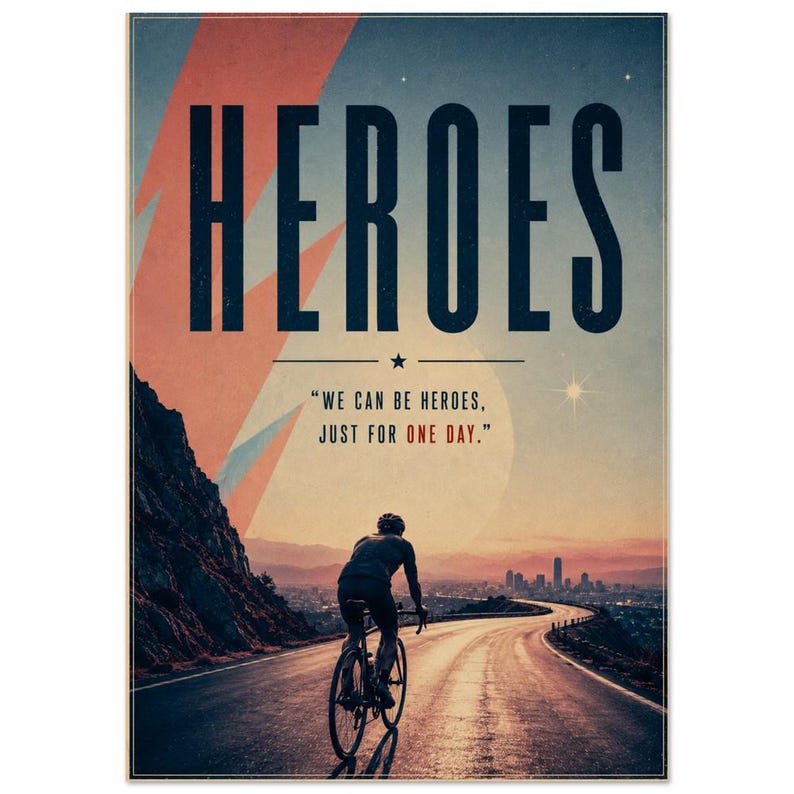 Heroes Cycling Poster — Retro Sunset Ride Art Print