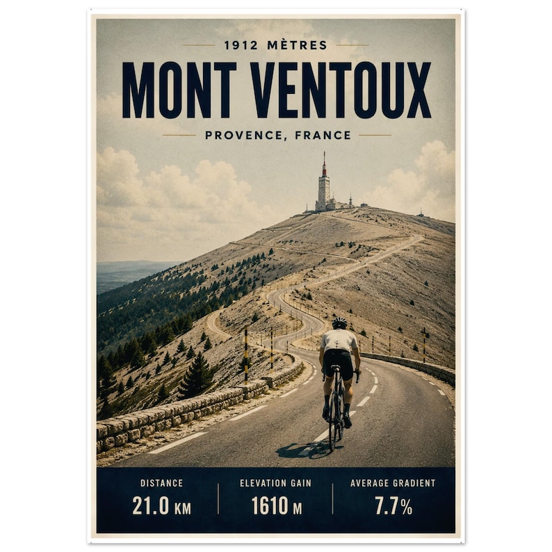 Mont Ventoux Cycling Poster — Pro Cyclist Climbing Alpine Peak