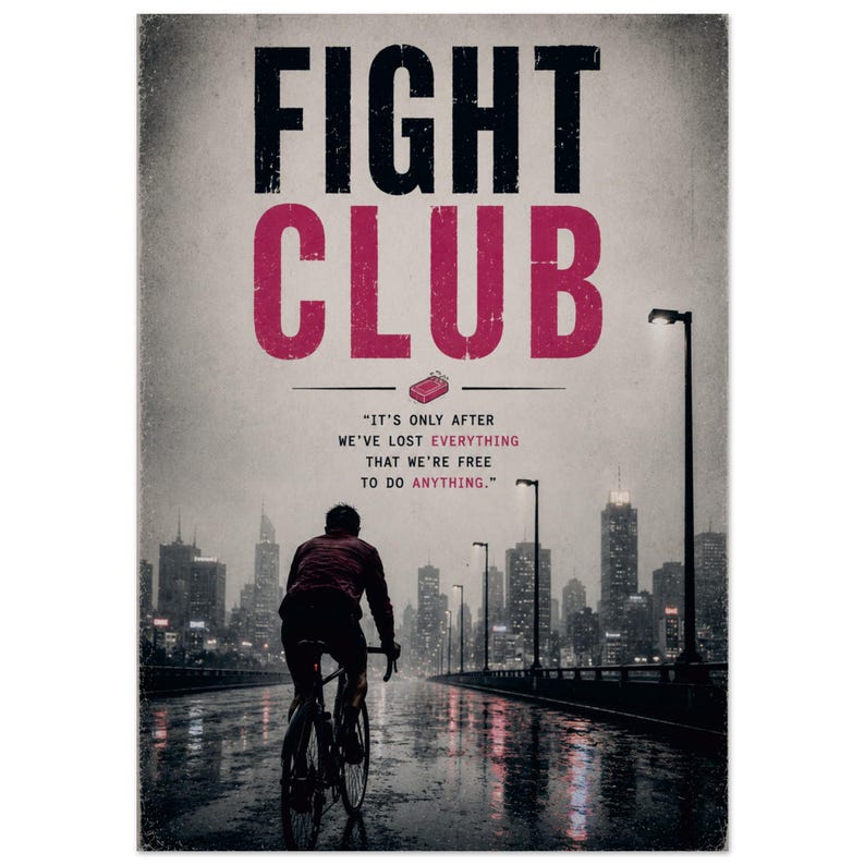 Fight Club Movie Poster — Iconic Quote, City Rain Wall Art