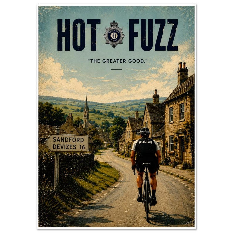 Hot Fuzz Cycling Poster — Sandford Police Village Art
