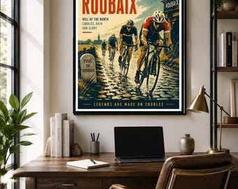 Paris Roubaix Radsport Poster - 'Hell of the North' Kopfsteinpflaster & Regen Wandkunst im Vintage Stil