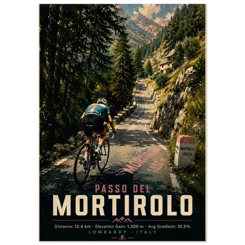 Passo del Mortirolo Cycling Poster — Italian Alps Climb