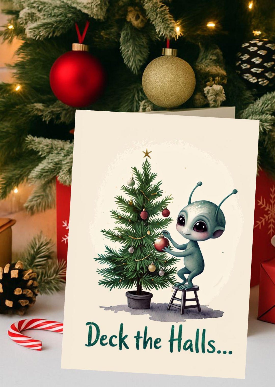 Deck the Hall Card, Funny Alien Christmas Card Digital Download, A6 ...