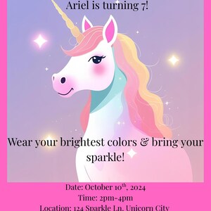 Unicorn Birthday Invite