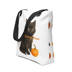 Trick or Treat  Halloween Tote Bag (Black Cat And Pumpkin)