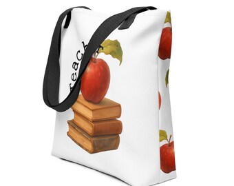 Draagtas voor leraren (appel en boeken)