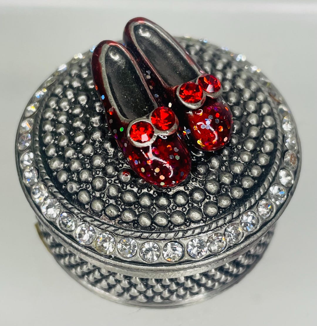 Vintage Wizard of Oz Dorothy Ruby Slippers Trinket Box Jewellery Pewter ...