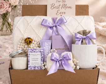 Lavender Spa Gift Box for Mom - Self Care Relaxation Package for Her, Mother's Day Gift Idea