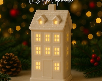 LED Light Up Ceramic House - Christmas Home Decor, Gift For Friend, Holiday Gift, New Year Gifts, Seasonal Table Decor, Nightlight