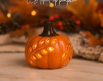 LED Light Up Ceramic Pumpkin - Fall Home Decor, Gift For Friend, Autumn Self Care Gift, Seasonal Table Decor, Halloween Decor, Nightlight