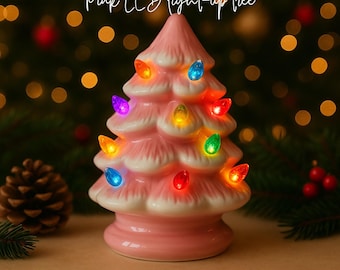 LED Light Up Ceramic Christmas Tree - Winter Home Decor, Gift For Friend, Seasonal Table Decor, Nightlight, Retro Old School Vibe
