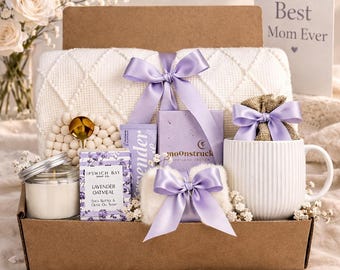 Mother’s Day Gift Box for Mom, Lavender Spa Gift Basket, Self Care Gift Set for Her, Relaxing Gift for Mom, Grandma, Wife