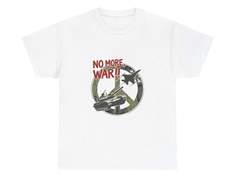 No More War peace sign with tank and jet T-Shirt | antiwar graphic tee