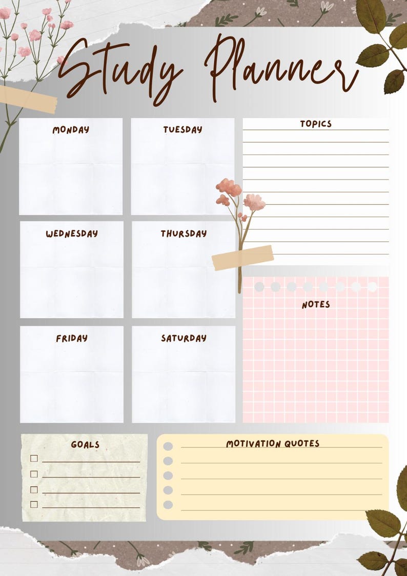 Aesthetic Weekly Study Planner | Printable Student Planner | Study ...