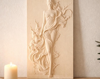Goddess Muse STL-model reliëf CNC-router houtsnijwerk en 3D-printen
