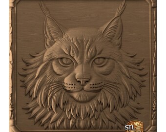 Lynx STL-reliëfbestand voor houtsnijwerk met CNC-router, 3D-print (digitale download)