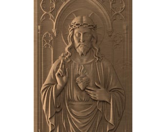 Jesus Heart STL File CNC Wood carving, router, 3D print, Religious Icon Relief, Christian