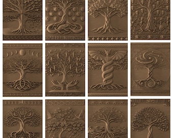 Mystieke heilige bomen 12 STL-bundel – CNC-houtsnijreliëfbestanden (digitale download)