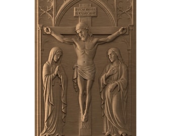 Crucifixion Jesus Woodcarving STL File (Digital Download) – Gothic Christian Art
