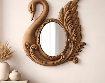 Swan Frame STL-bestand voor CNC-houtsnijwerk en 3D-printen, spiegel, foto, digitale download