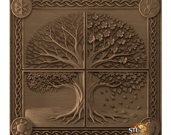 Four Seasons Tree STL Relief File CNC Router Wood Carving | 3D Print | Commercial License