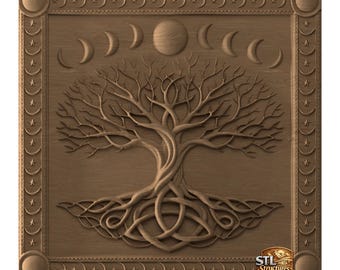 Lunar Tree Relief STL File CNC Router Wood Carving | 3D Print | Commercial License
