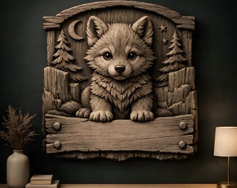 Baby Wolf STL File Relief  CNC Wood Carving, Router & 3D Printing, Digital, Instant Download