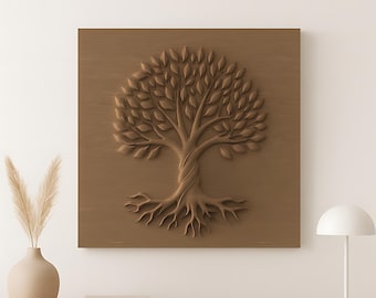 STL-bestand levensboom, houtsnijwerk, heilige muurkunst, basreliëf, spiritueel decor