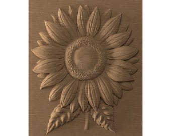 Sunflower CNC STL file, wood carving, floral relief, decorative panel, botanical, nature-inspired decor