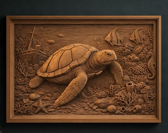 Sea Turtle Ocean Relief STL File | CNC Wood Carving Router & 3D Printing | Digital Instant Download