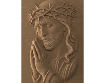 Jezus Christus gebed reliëfsculptuur, CNC houtsnijwerk STL-bestand (digitale download)