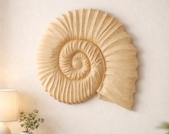 Ammonietsculptuur STL-bestand CNC-houtsnijwerk | Prehistorische fossiele kunst aan de muur | Reliëf spiraalvormige schelp