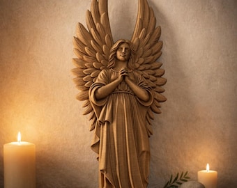 STL-engelstandbeeld CNC-houtsnijwerk en 3D-printen (high-poly, digitale download, commerciële licentie)