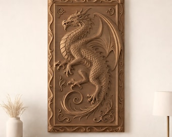 Dragon Panel STL file CNC woodcarving Dragon fire animal mythical castle