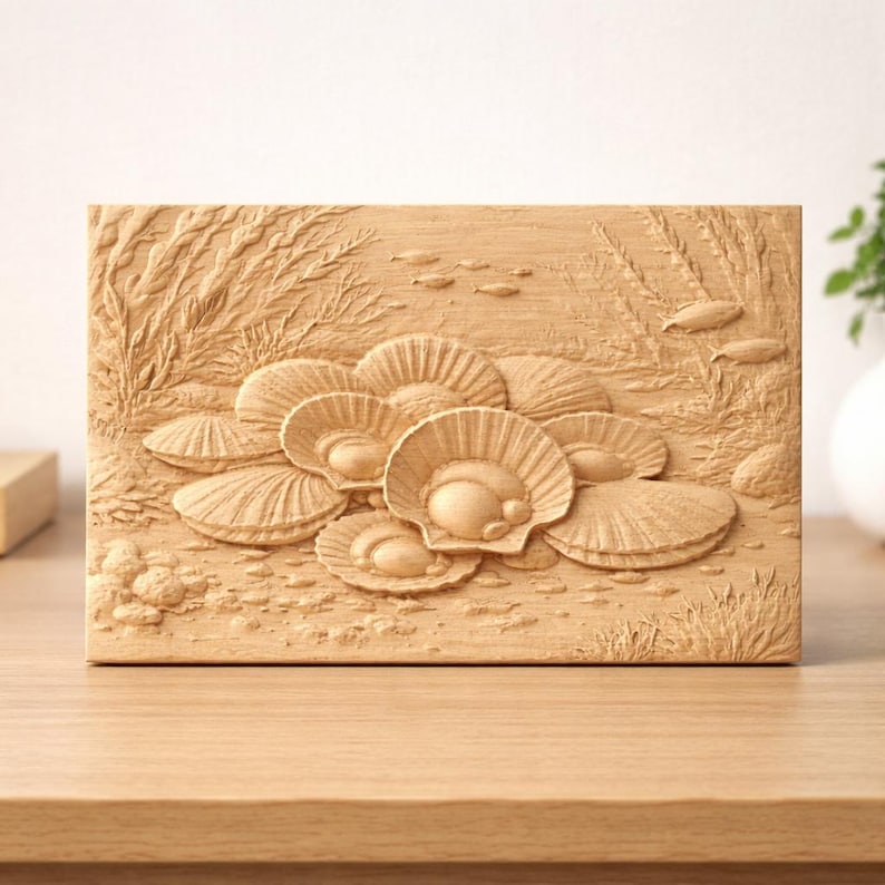 Scallop Shells With Pearls STL Model Relief CNC Router Wood Carving ...