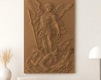 Sint-Michiel de aartsengel STL-bestandCNC houtsnijwerk, digitale download, religieus, kerk, houtbewerkingsproject