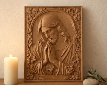 Praying Jesus Christ Relief, CNC Wood Carving STL (Digital Download, Commercial License)
