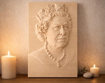 Drottningporträtt STL-modellrelief CNC-fräs träsnideri och 3D-utskrift
