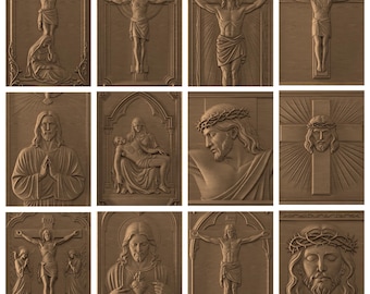Modellen met heilige christelijke reliëfs: 12 Jezus STL-bestanden voor CNC-houtsnijwerk (digitale download)