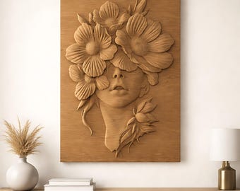 Flower Goddess STL file CNC wood carving, Router, 3D print, Digital, Instant Download