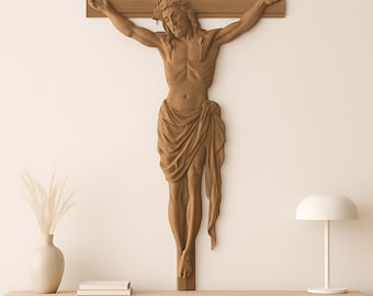 Jezus aan het kruis STL-bestand CNC-houtsnijwerk, afdrukken, decor geloof, devotionele kunst